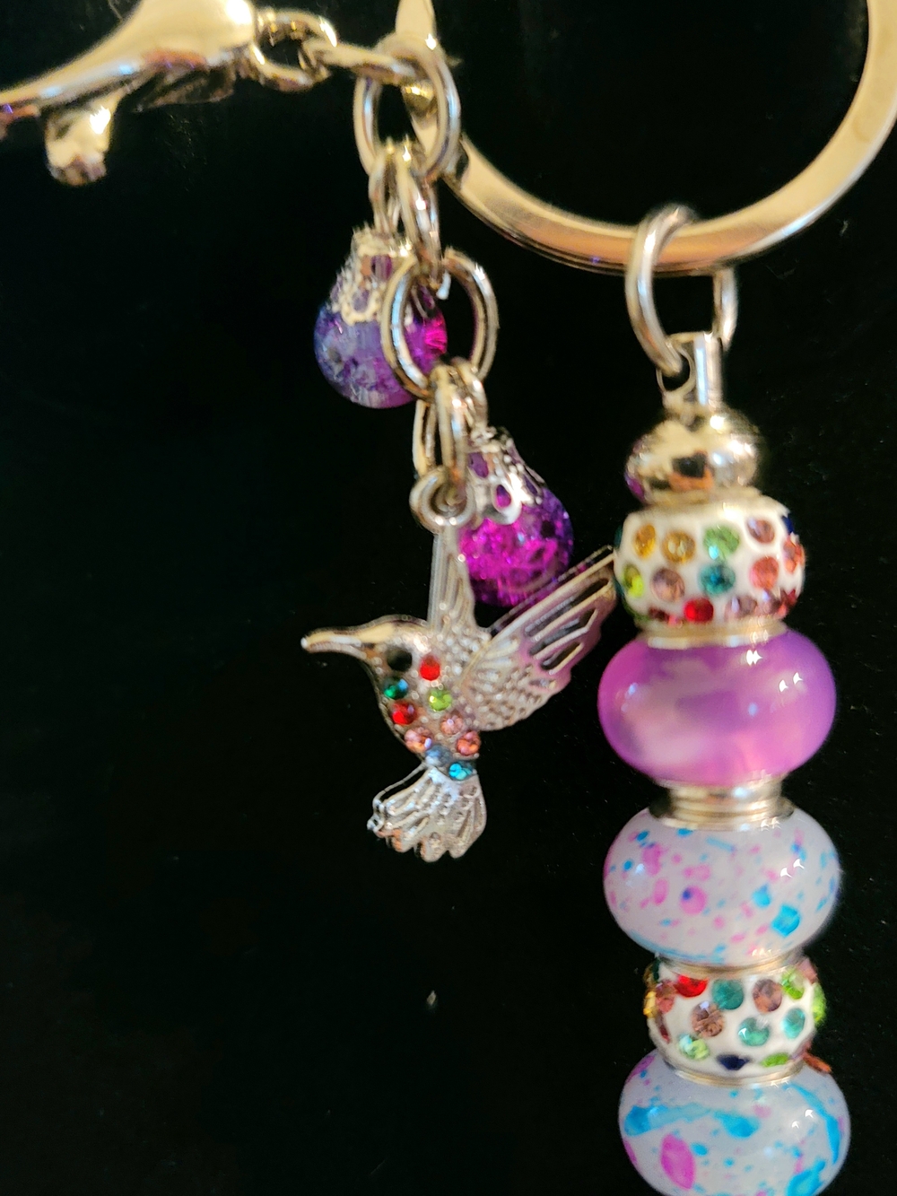 Purple Beaded Keychain with Hummingbird Charm - Picture 2 of 2